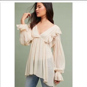 Anthropologie Maeve Romantic Cream Flowy Boho Top